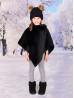 Kids Soft Faux Fur Poncho W/  Tile Pattern and Faux Fur Neckline (3-7 Years Old) 